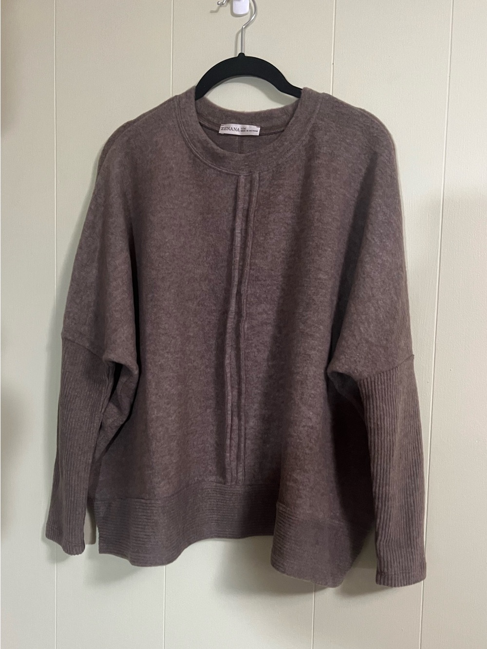 Zenana Chocolate Brown Top-Size S/M Fleece NWOT